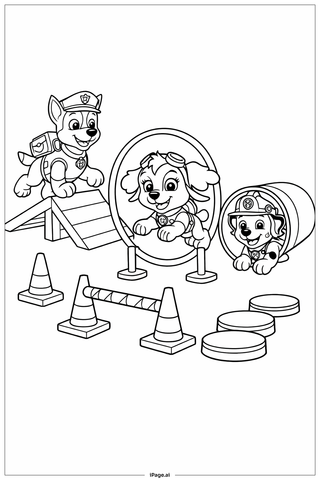 퍼피 구조대 강아지 훈련 코스 색칠공부 페이지