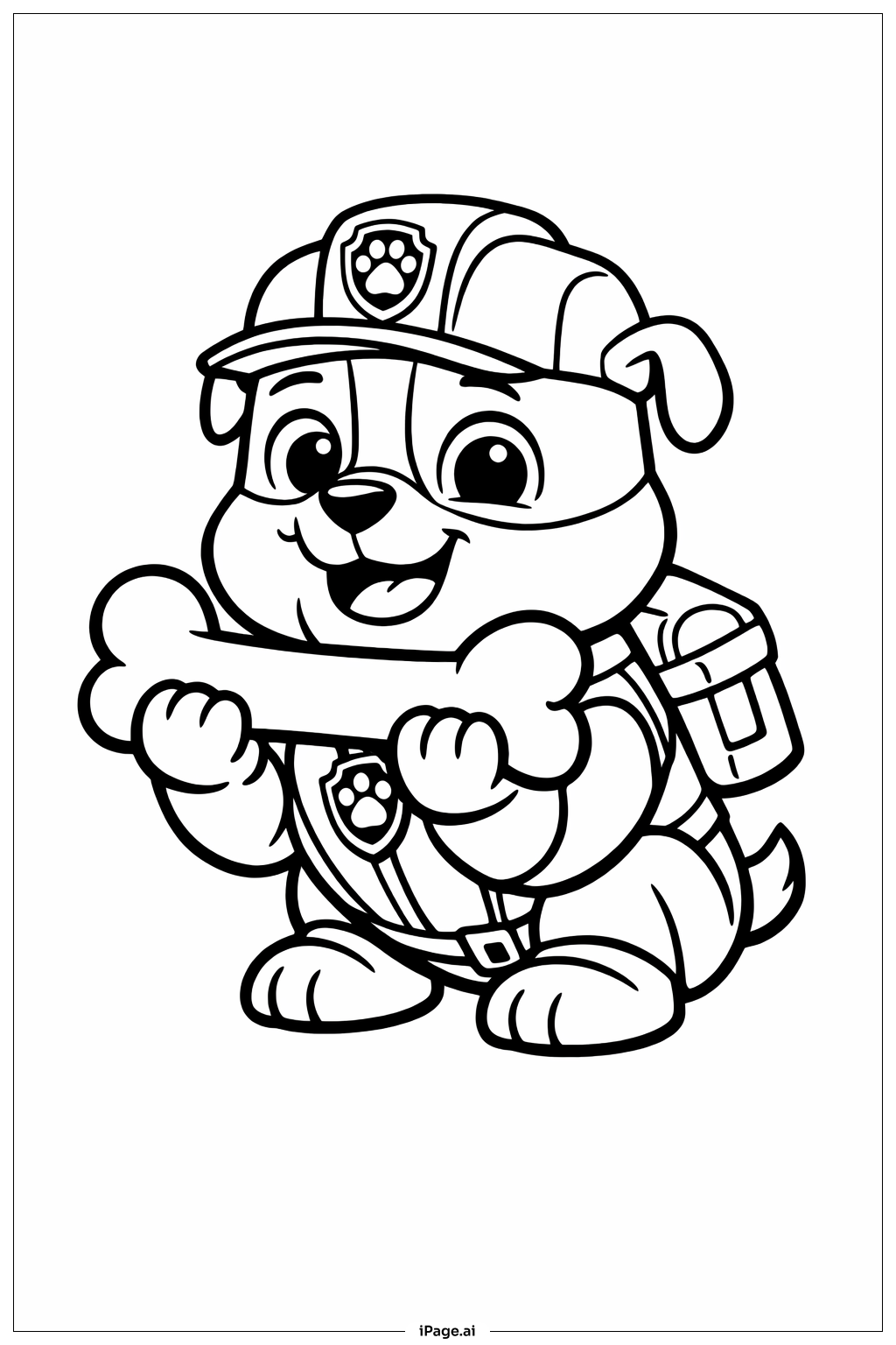 퍼우 패트롤 러블이 뼈다귀 들고 있는 모습 색칠공부 페이지