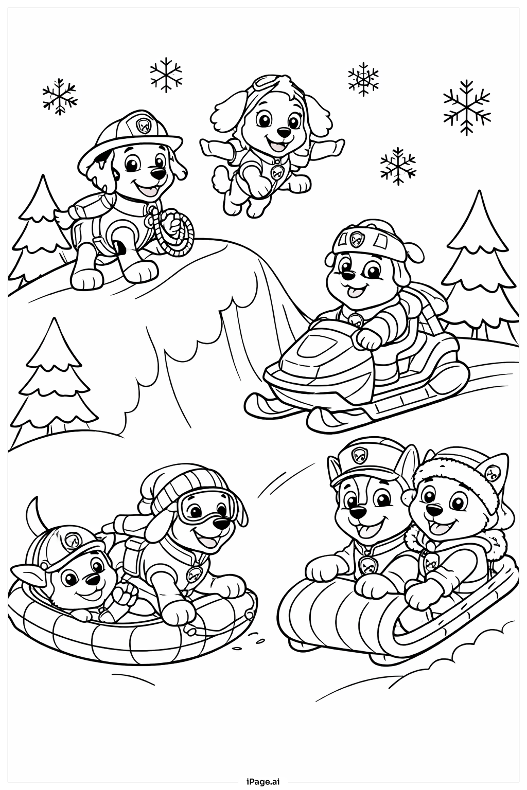 퍼피 구조대 겨울 눈 구조 색칠공부 페이지