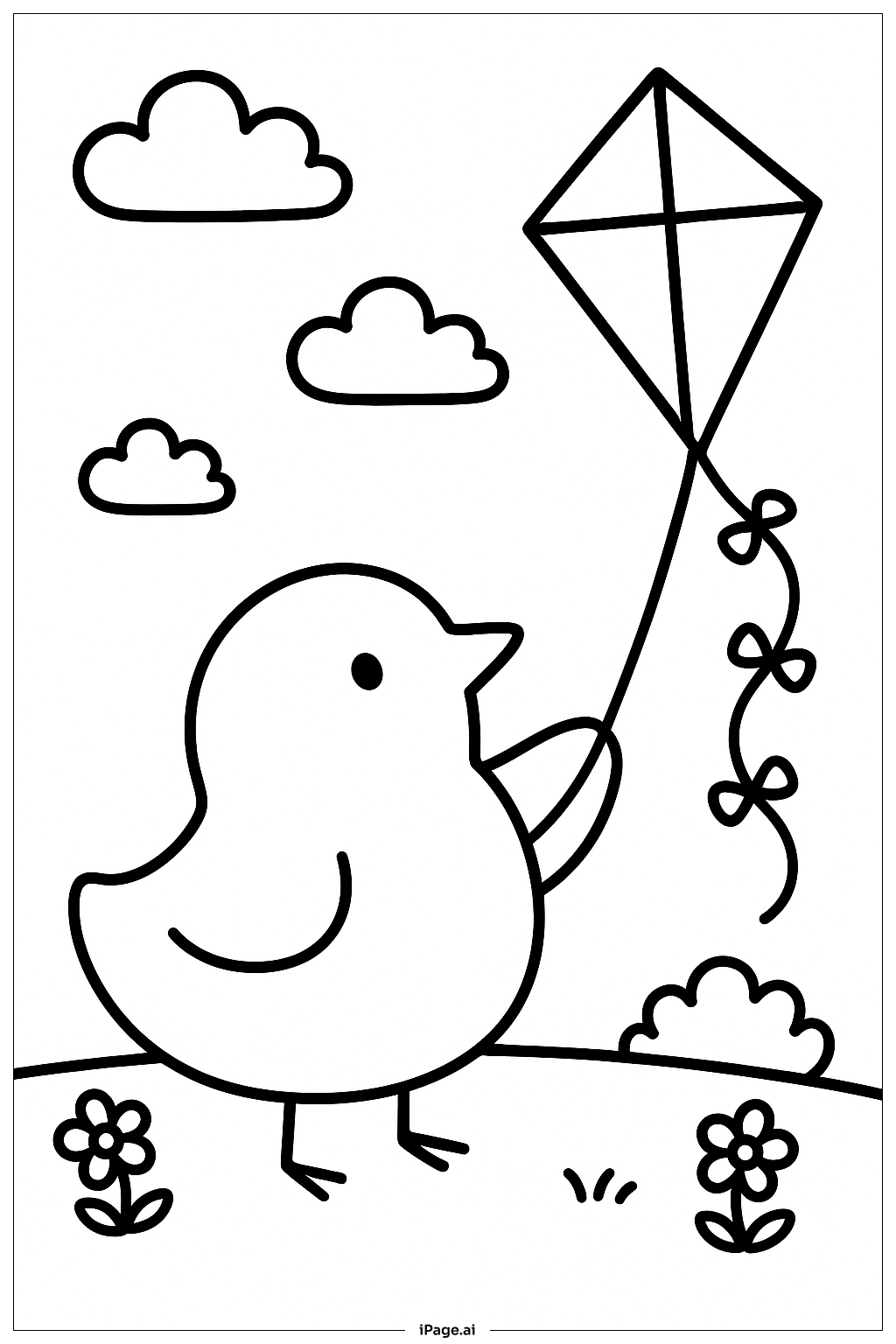 Peep Flying Kite Coloring Page