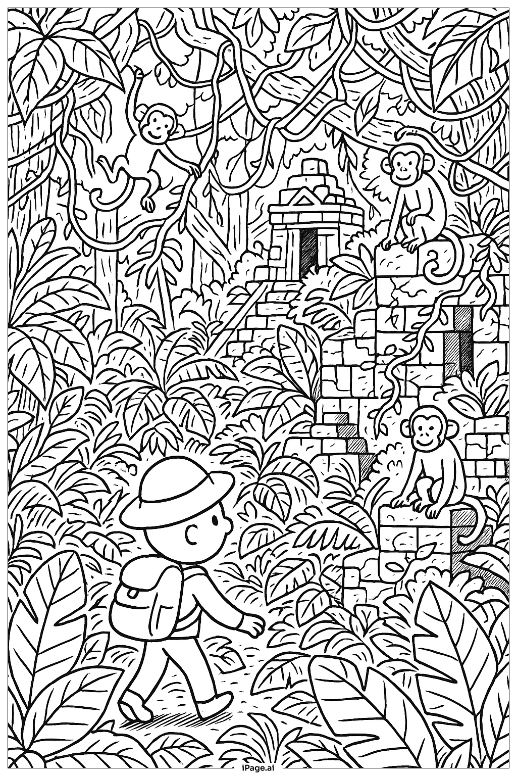 Peep Jungle Expedition Coloring Page