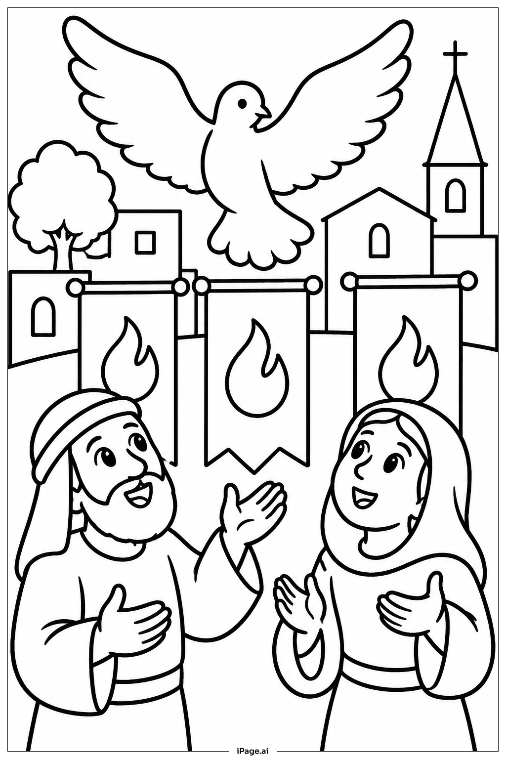  Trang tô màu Cảnh Chim Bồ Câu Lễ Pentecost Hiện Xuống 