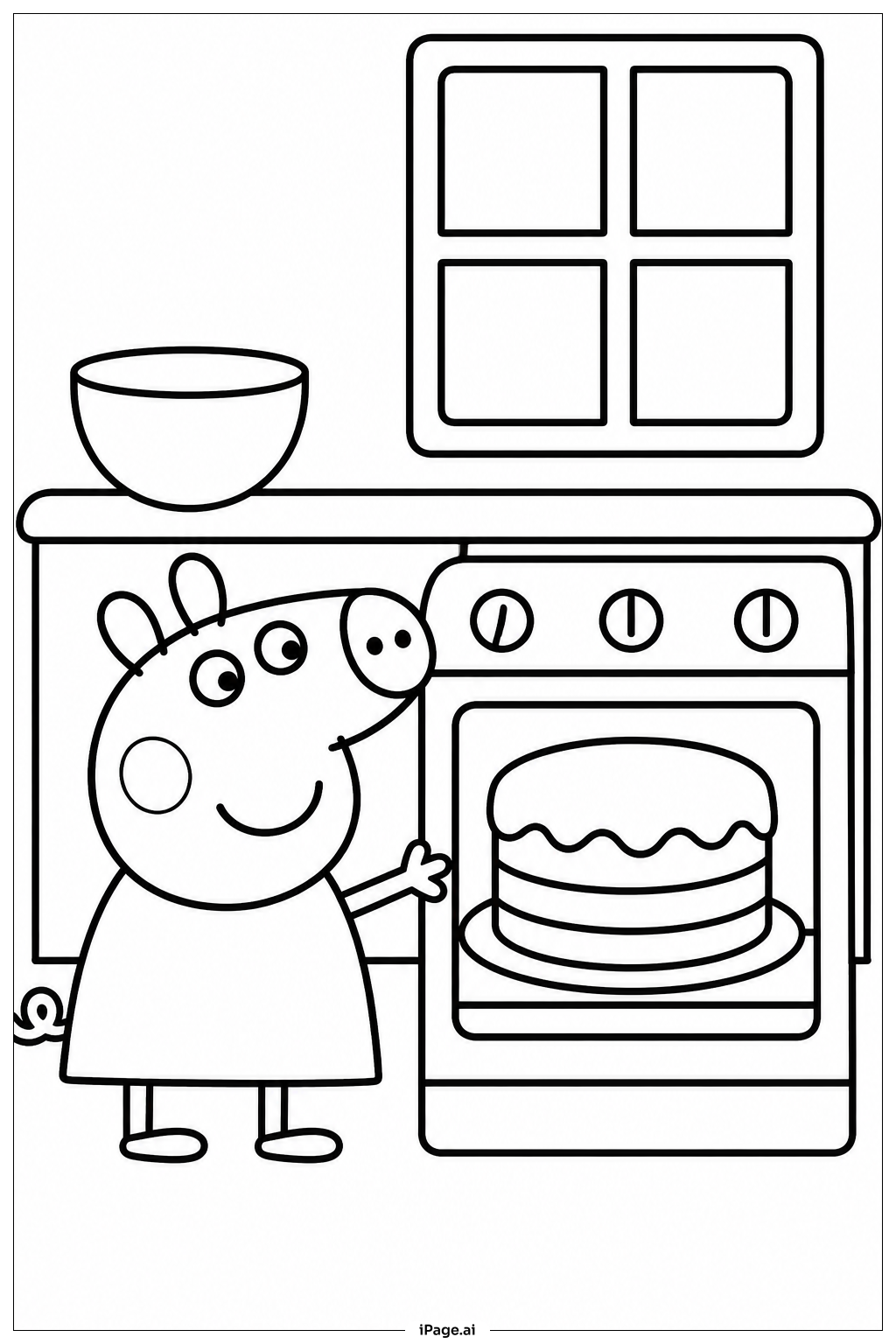 Página para colorear de Peppa Pig Horneando un Pastel