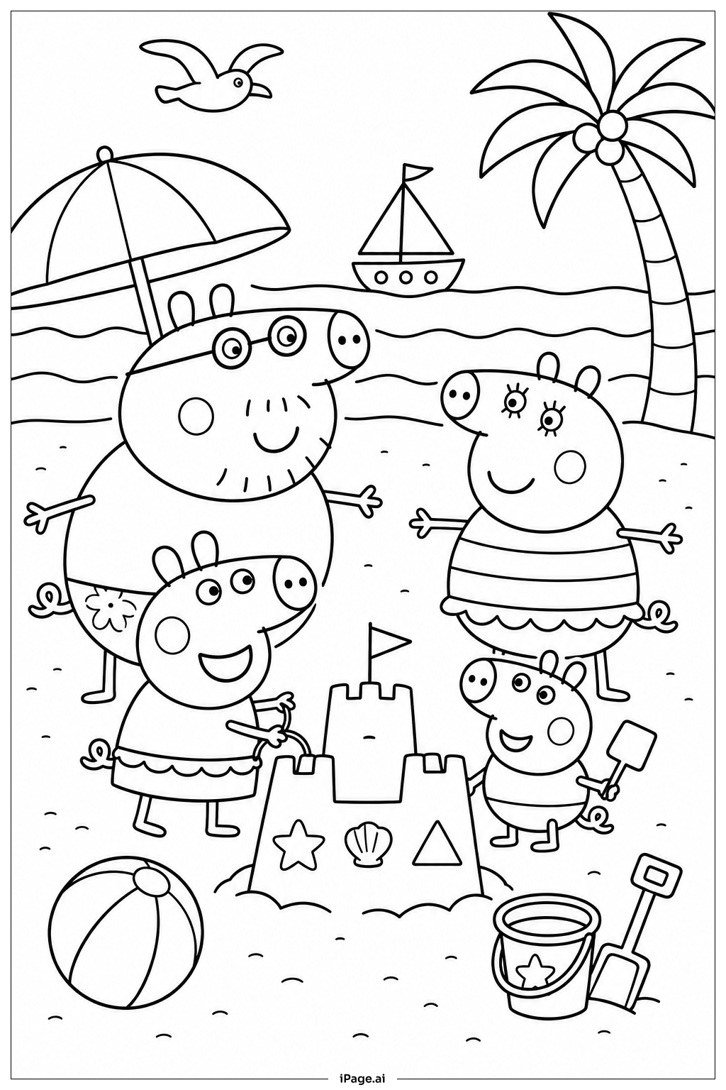 Página para colorear de Aventura en la Playa de Peppa Pig