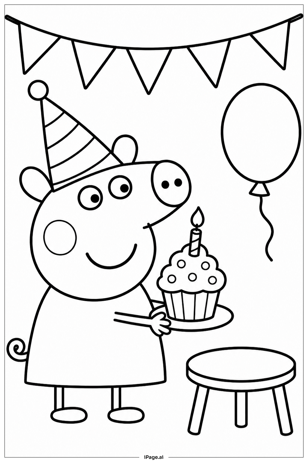 Página para colorear de Fiesta de Cumpleaños de Peppa Pig