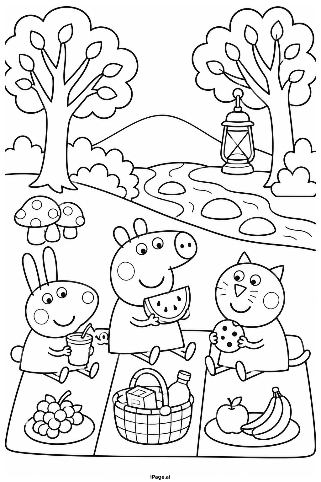 Peppa Pig Waldpicknick Ausmalseite