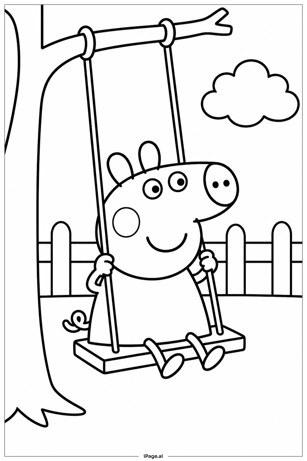ブランコに乗るペッパピッグの塗り絵ページ
