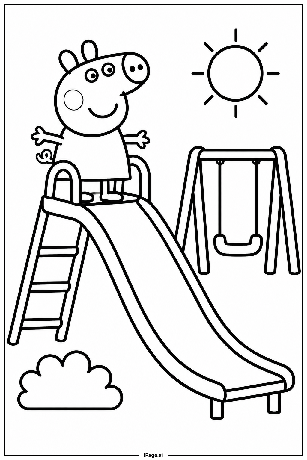 Página para colorear de Peppa Pig en el Tobogán del Parque