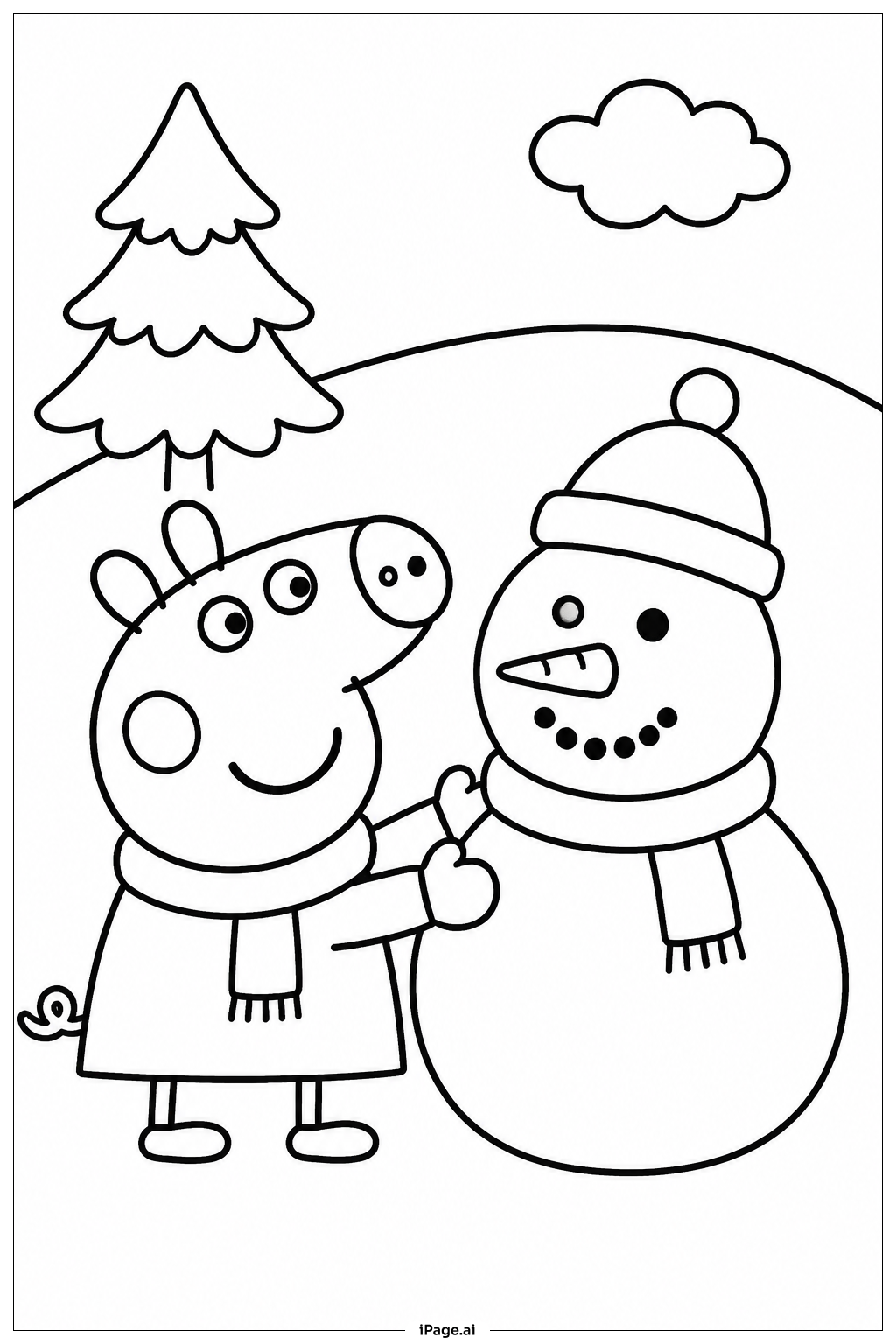 Página para colorear de Peppa Pig en un Día de Nieve