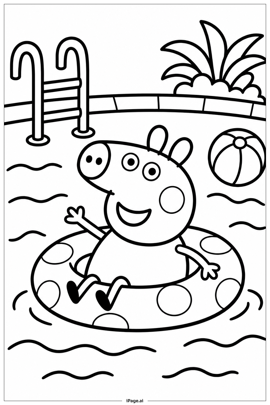 ペッパピッグスイミングプールの塗り絵ページ