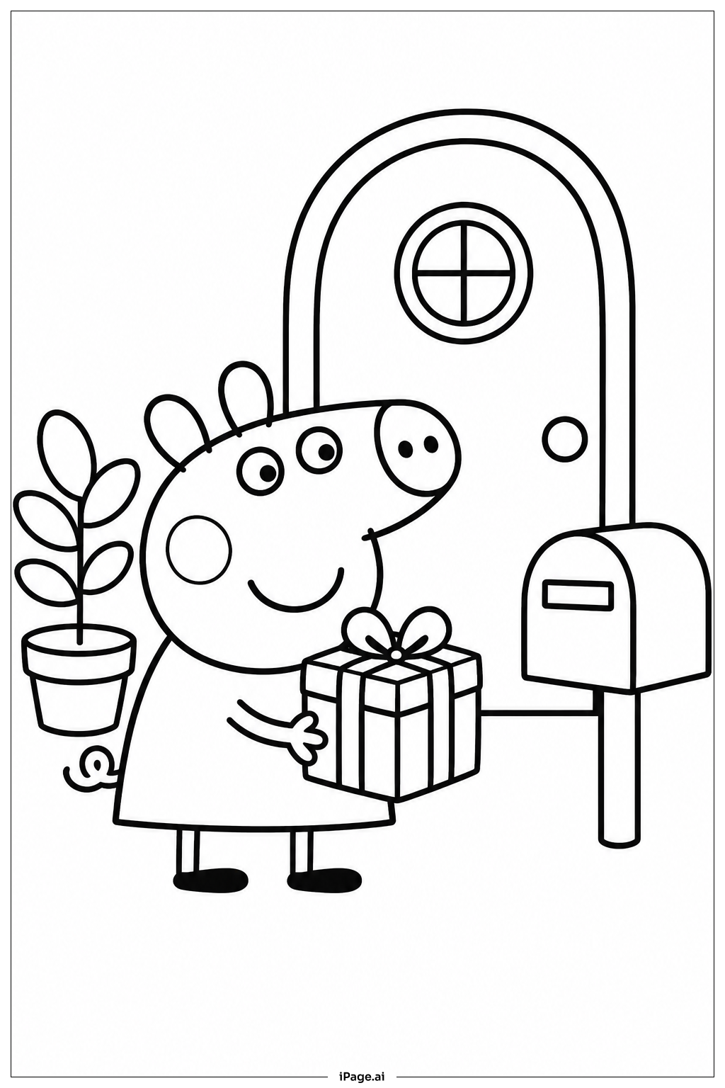Página para colorear de Peppa Pig visitando a los abuelos