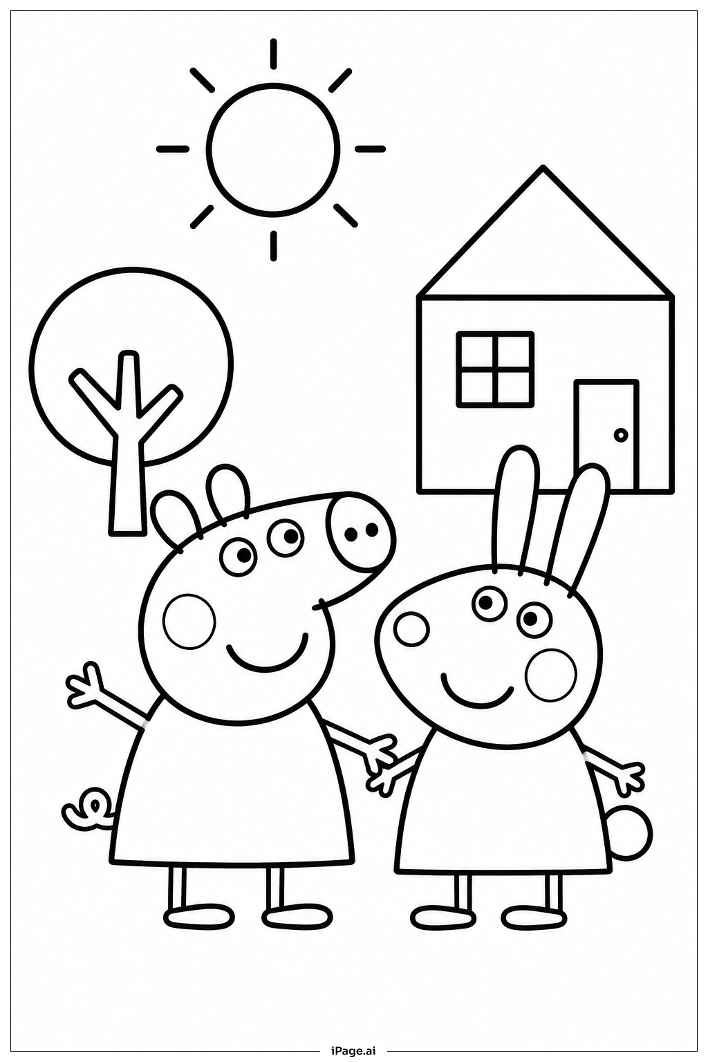 Página para colorear de Peppa Pig con amigos