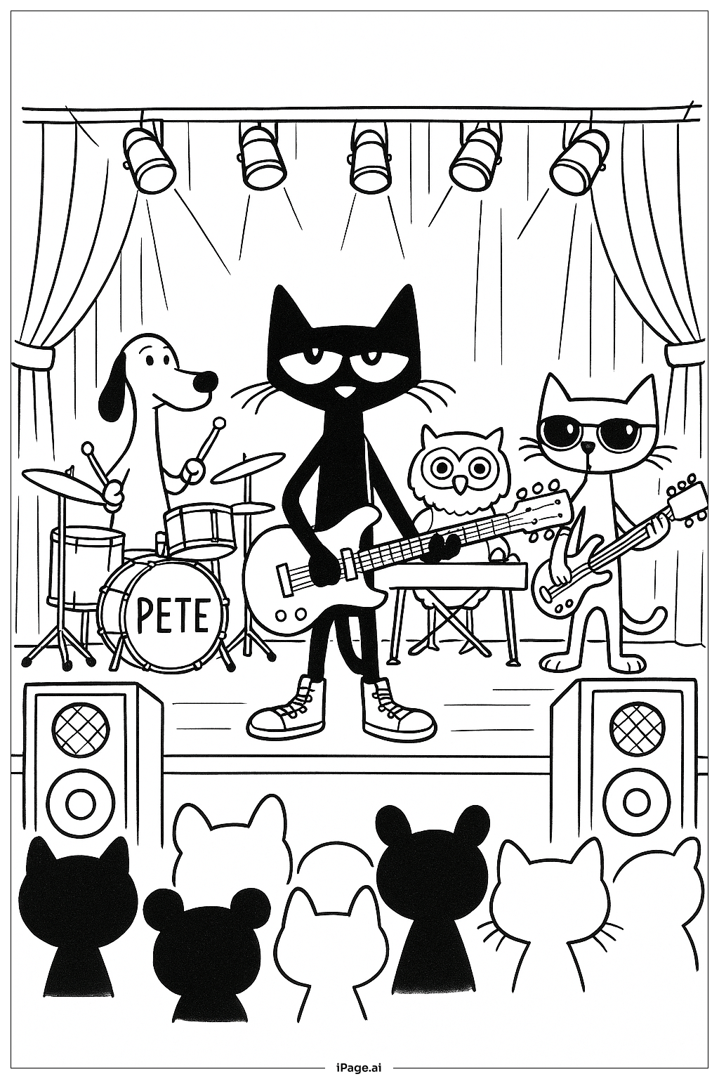  Trang tô màu Buổi biểu diễn ban nhạc Pete The Cat 