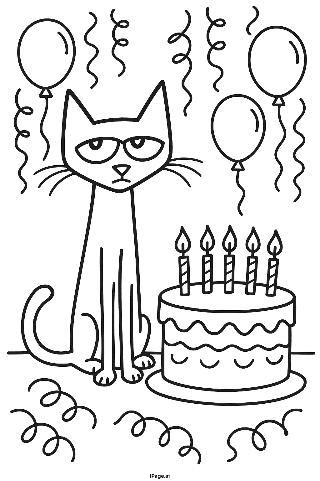 Page de coloriage Gâteau d'anniversaire de Pete Le Chat
