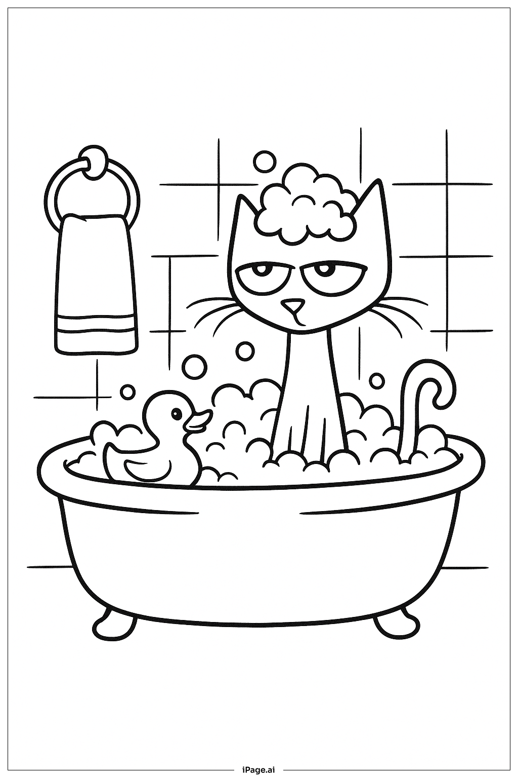 ピート・ザ・キャットのバブルバスの塗り絵ページ