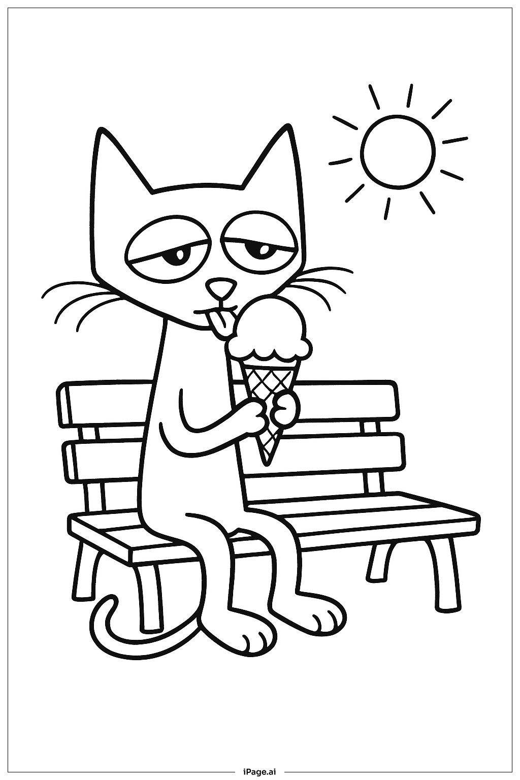 アイスクリームを食べるピート・ザ・キャットの塗り絵ページ