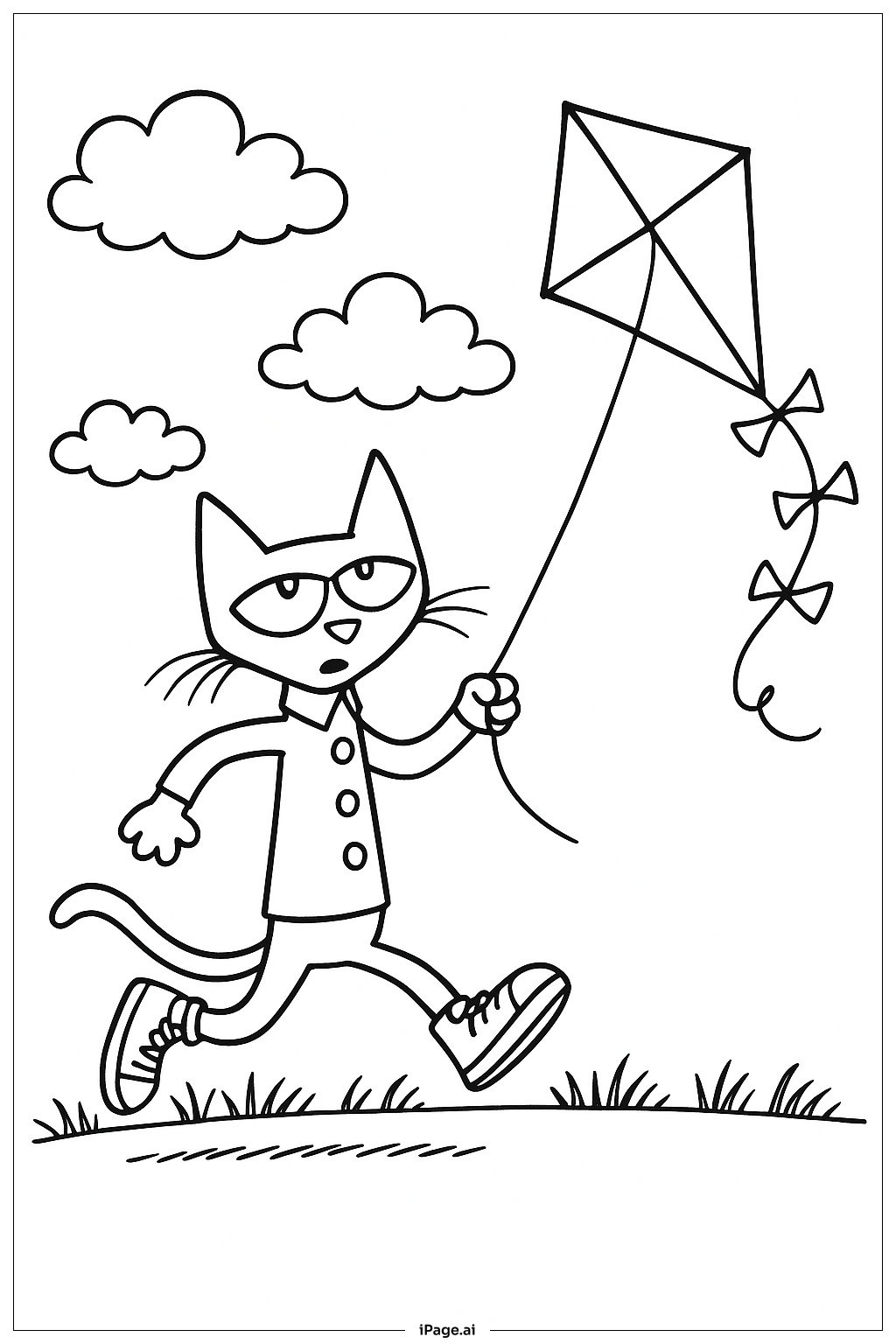 ピーターキャット 凧揚げの塗り絵ページ