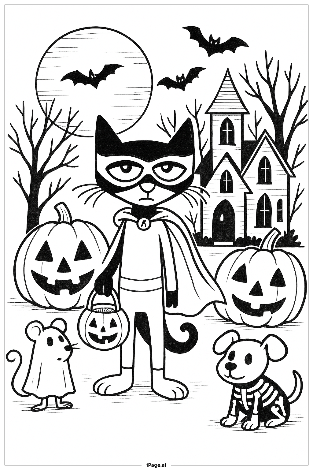  Trang tô màu Pete The Cat Đêm Halloween 