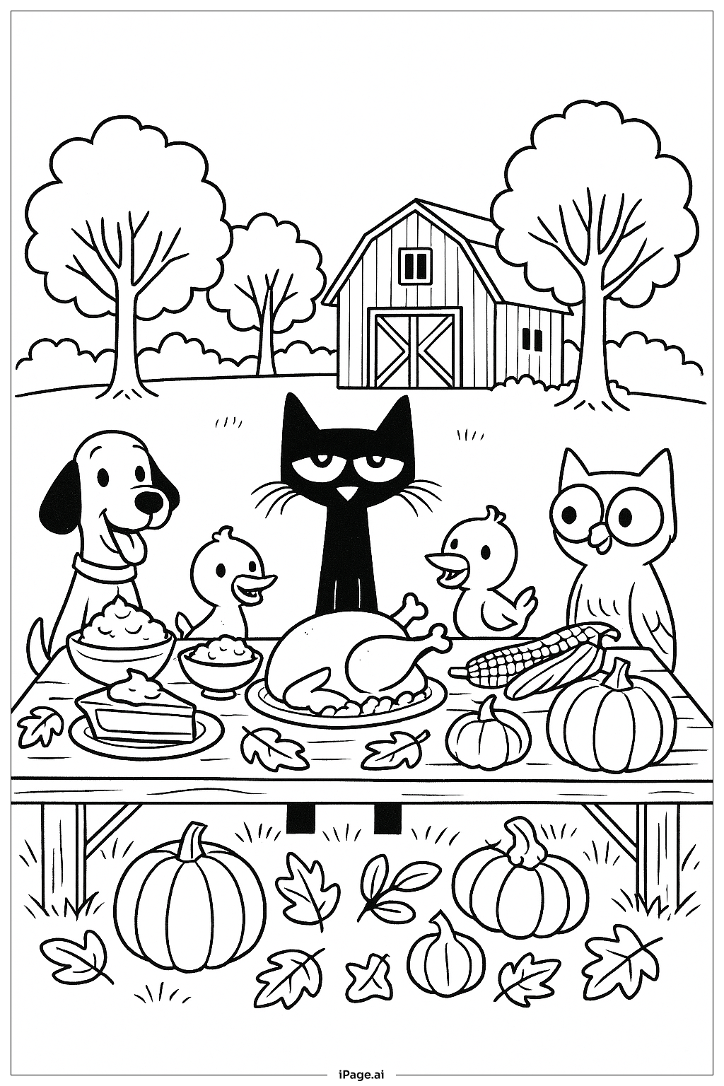 猫咪皮特的丰收盛宴填色页