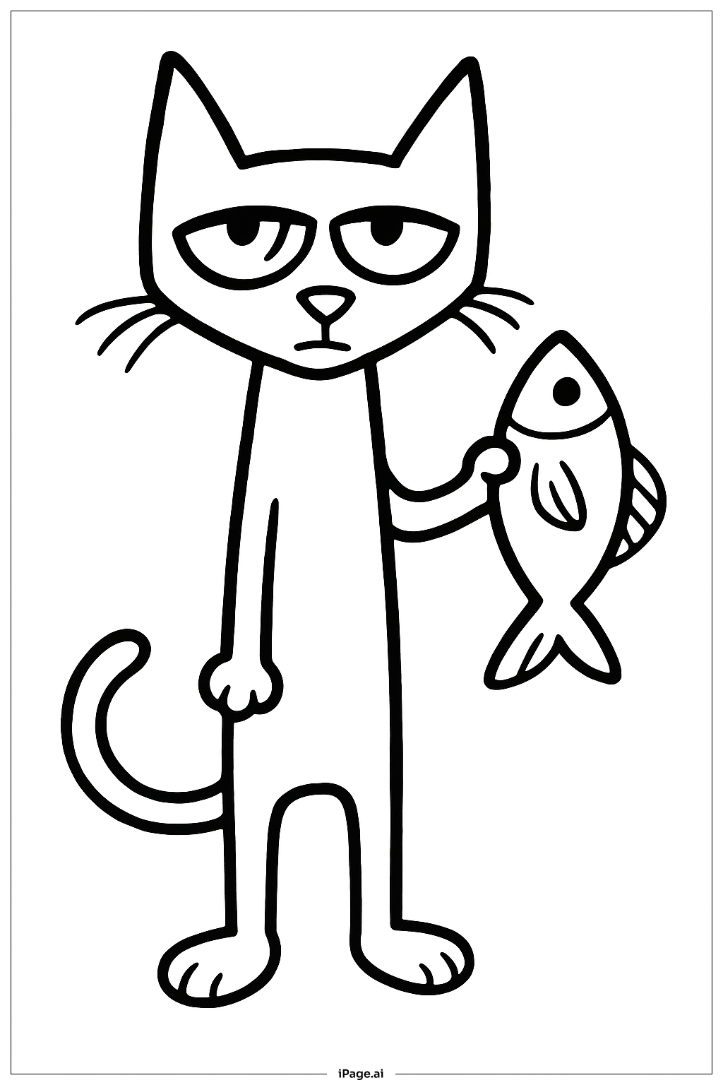 Page de coloriage Pete Le Chat Tenant un Poisson