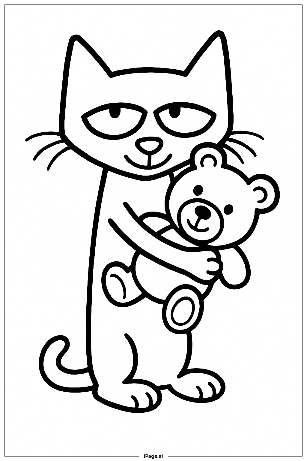 Page de coloriage Pete le Chat qui Câline un Ours