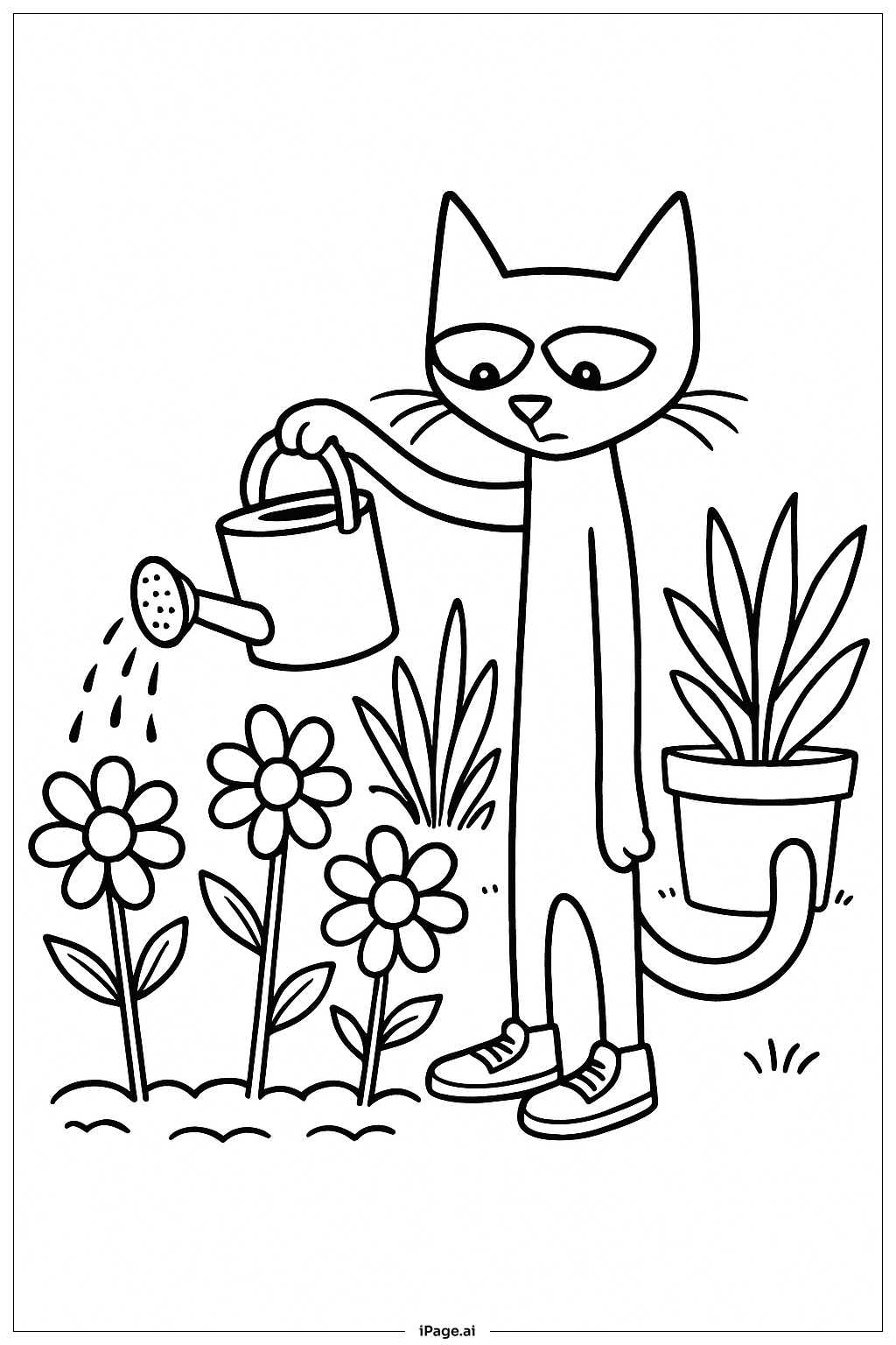 Page de coloriage Pete le Chat dans le Jardin