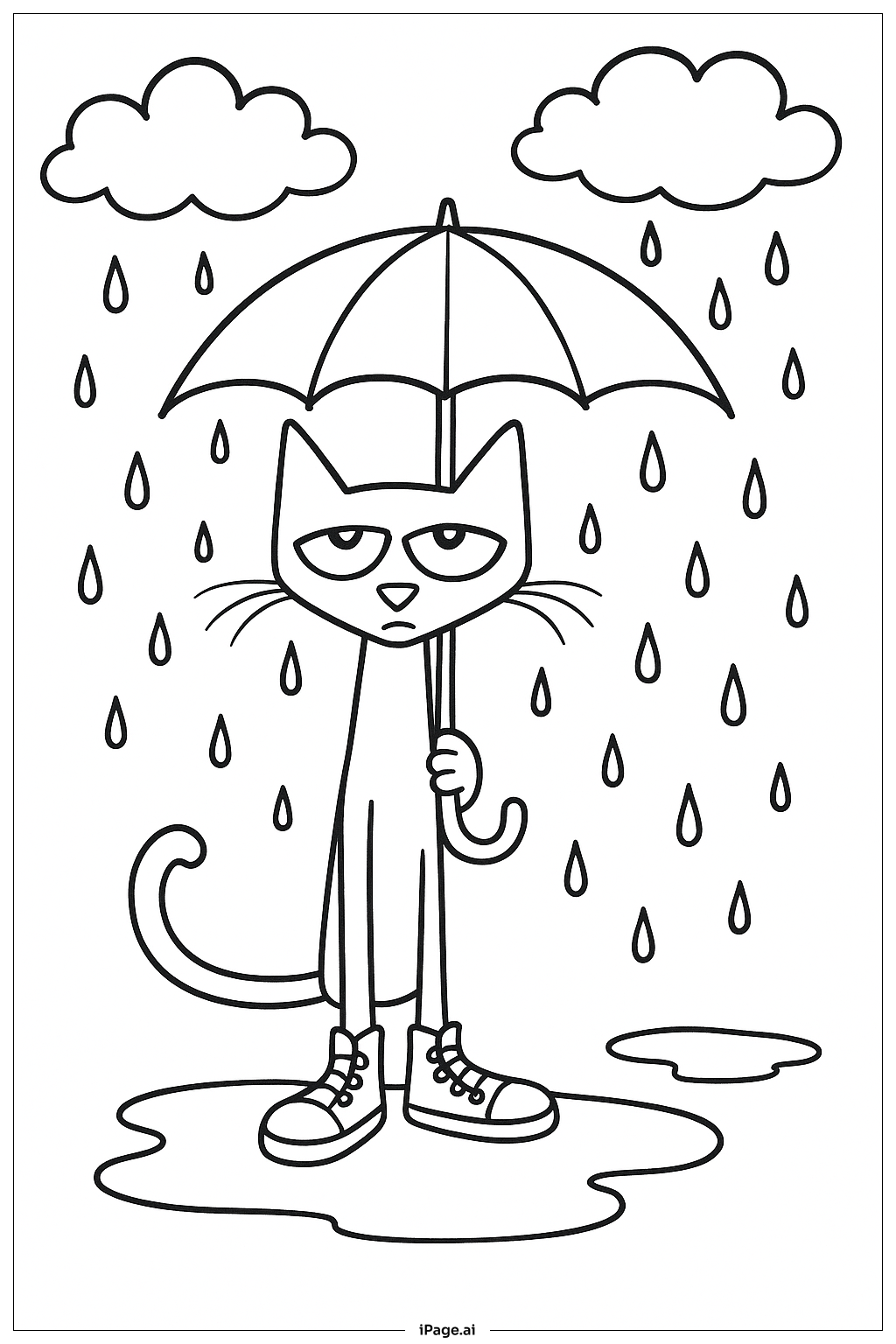 Page de coloriage Pete le Chat sous la pluie