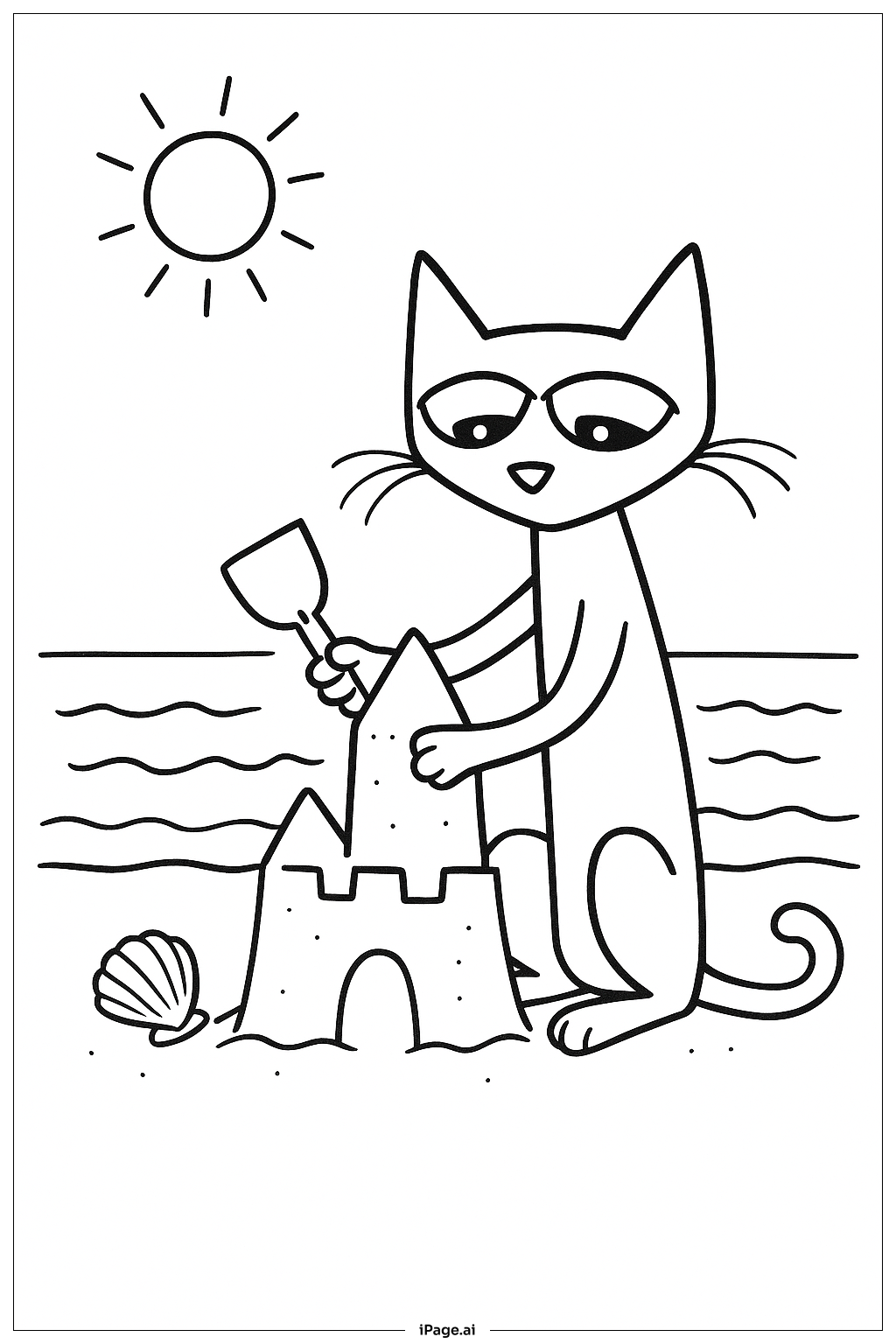 Page de coloriage Pete Le Chat à la Plage