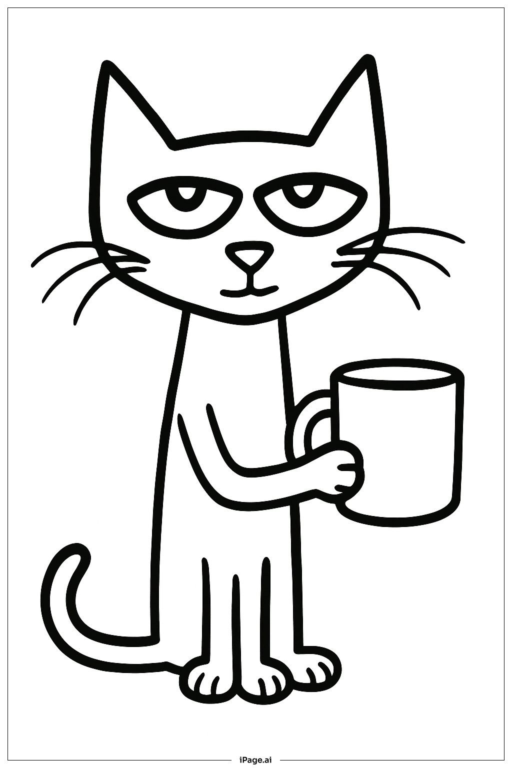 Page de coloriage Pete le Chat avec une tasse