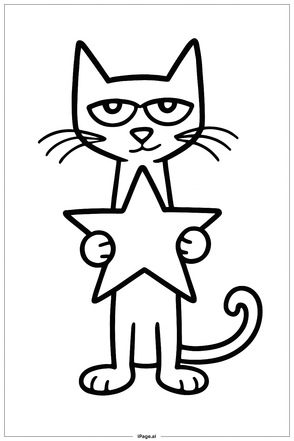 Page de coloriage Pete le Chat avec une Étoile