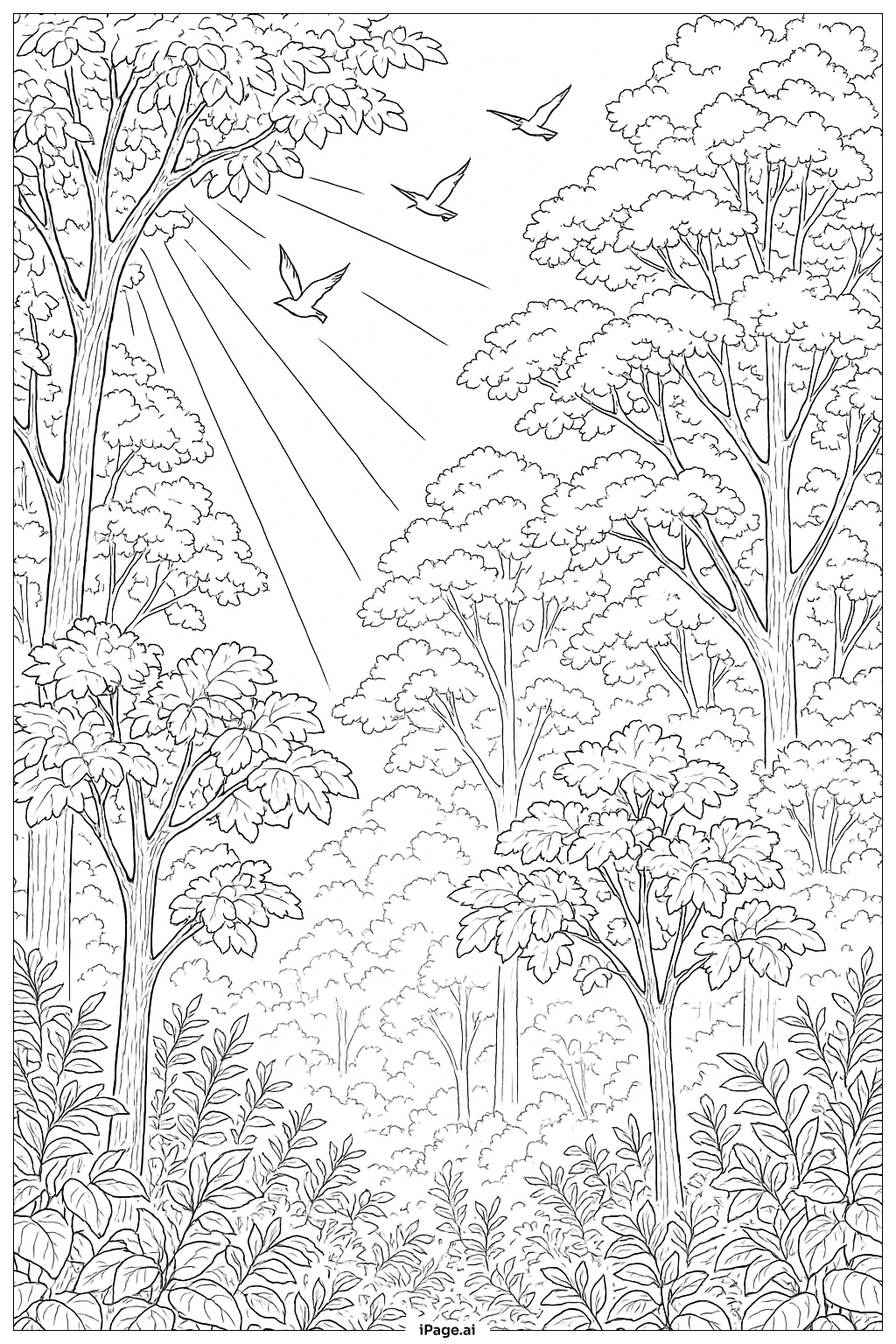  Página para colorear de Escena del Dosel Forestal de Fotosíntesis 