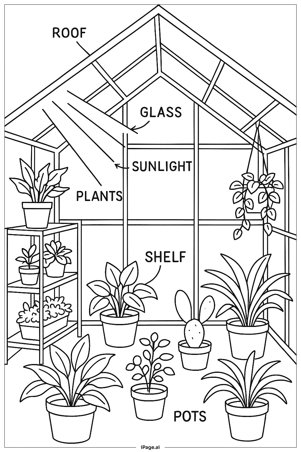  光合作用温室植物生长研究填色页 