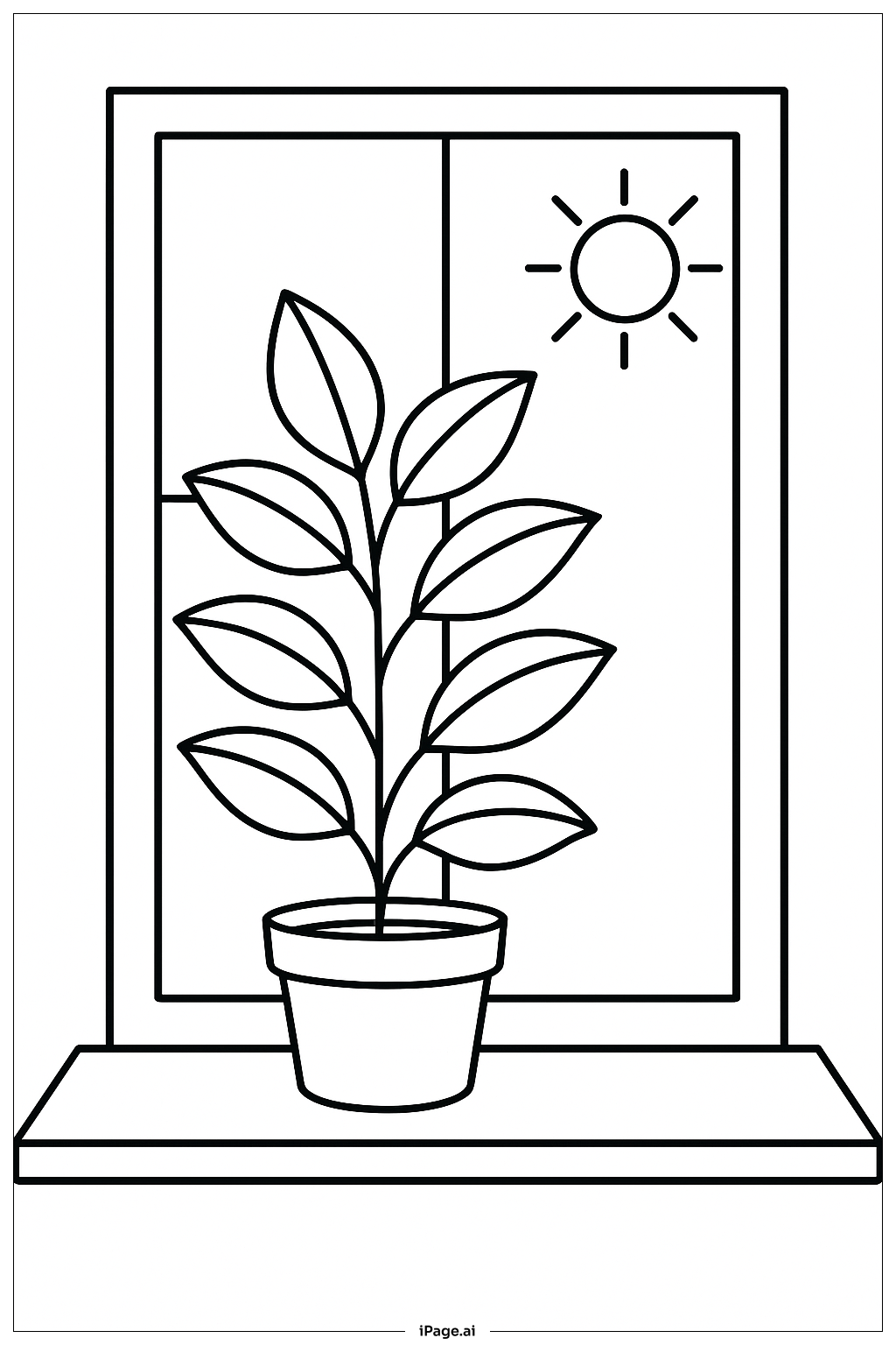  光合作用室内植物场景填色页 