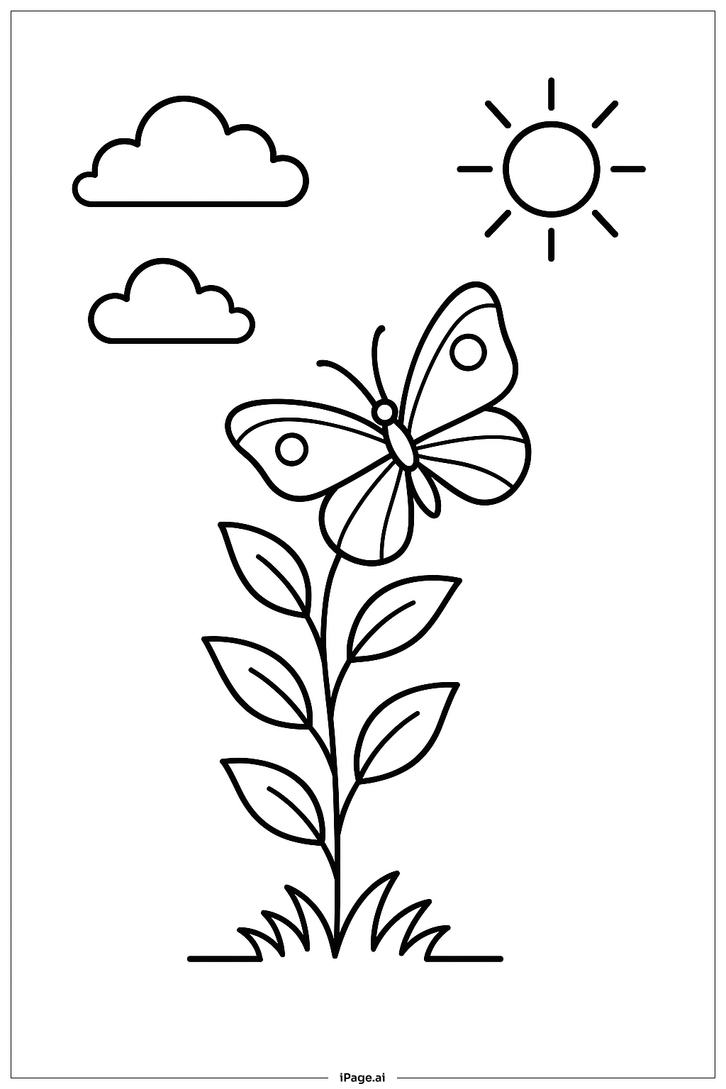  光合作用的植物和蝴蝶填色页 