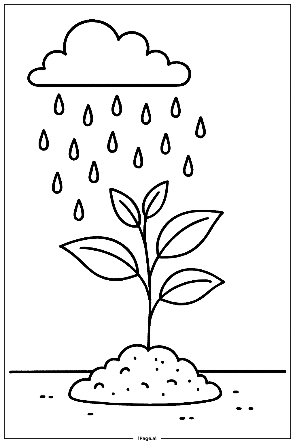  光合作用的植物和雨水填色页 