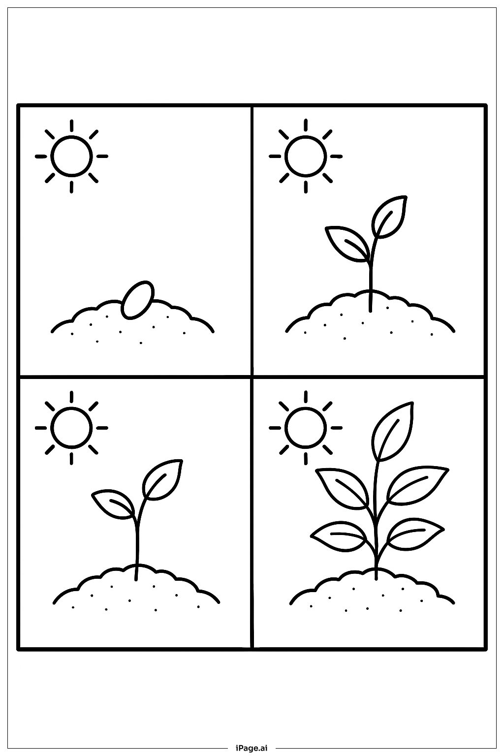 Página para colorear de Ciclo de vida de la planta con fotosíntesis 