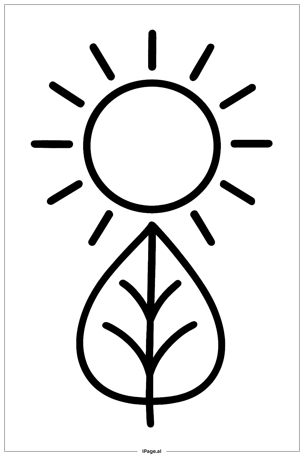  光合作用：太阳在叶子上方填色页 