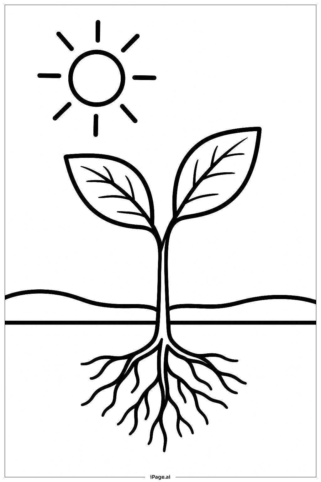  Página para colorear de Fotosíntesis Sol, Hoja, Raíces 