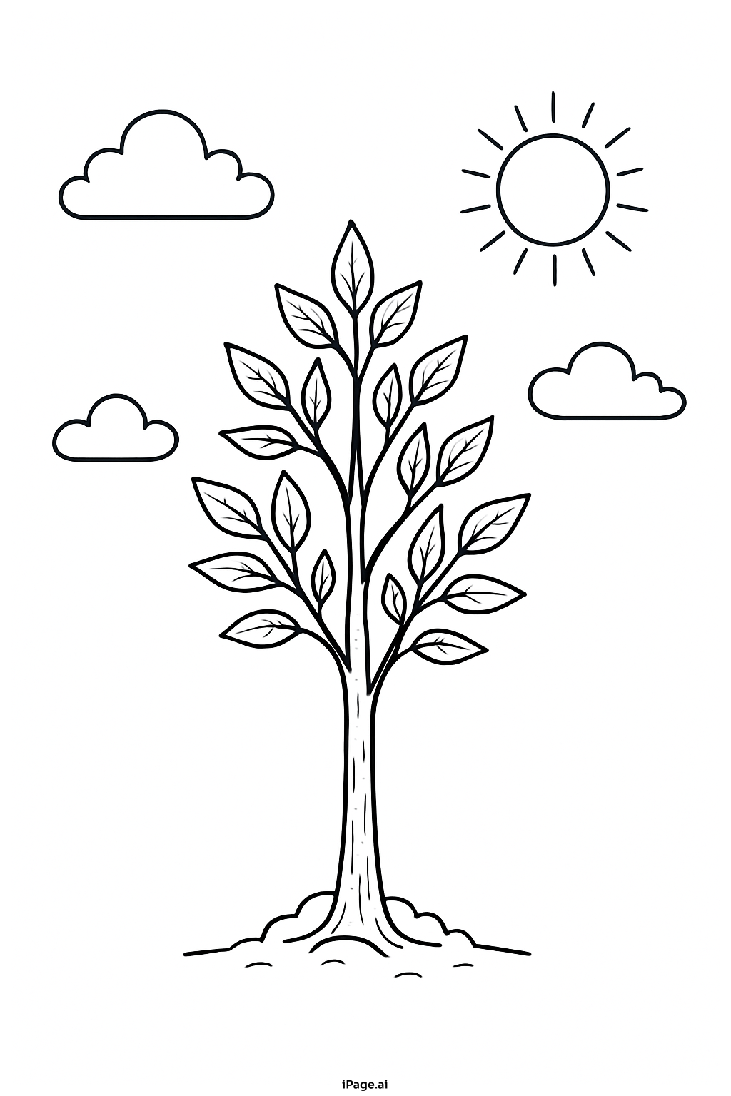  带云彩的光合作用树填色页 