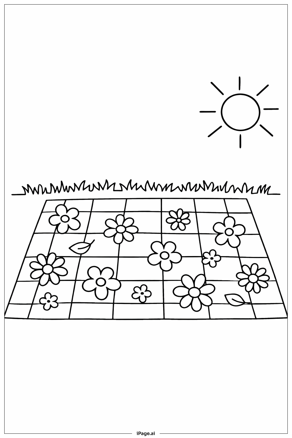 Picnic Blanket Flowers Coloring Page