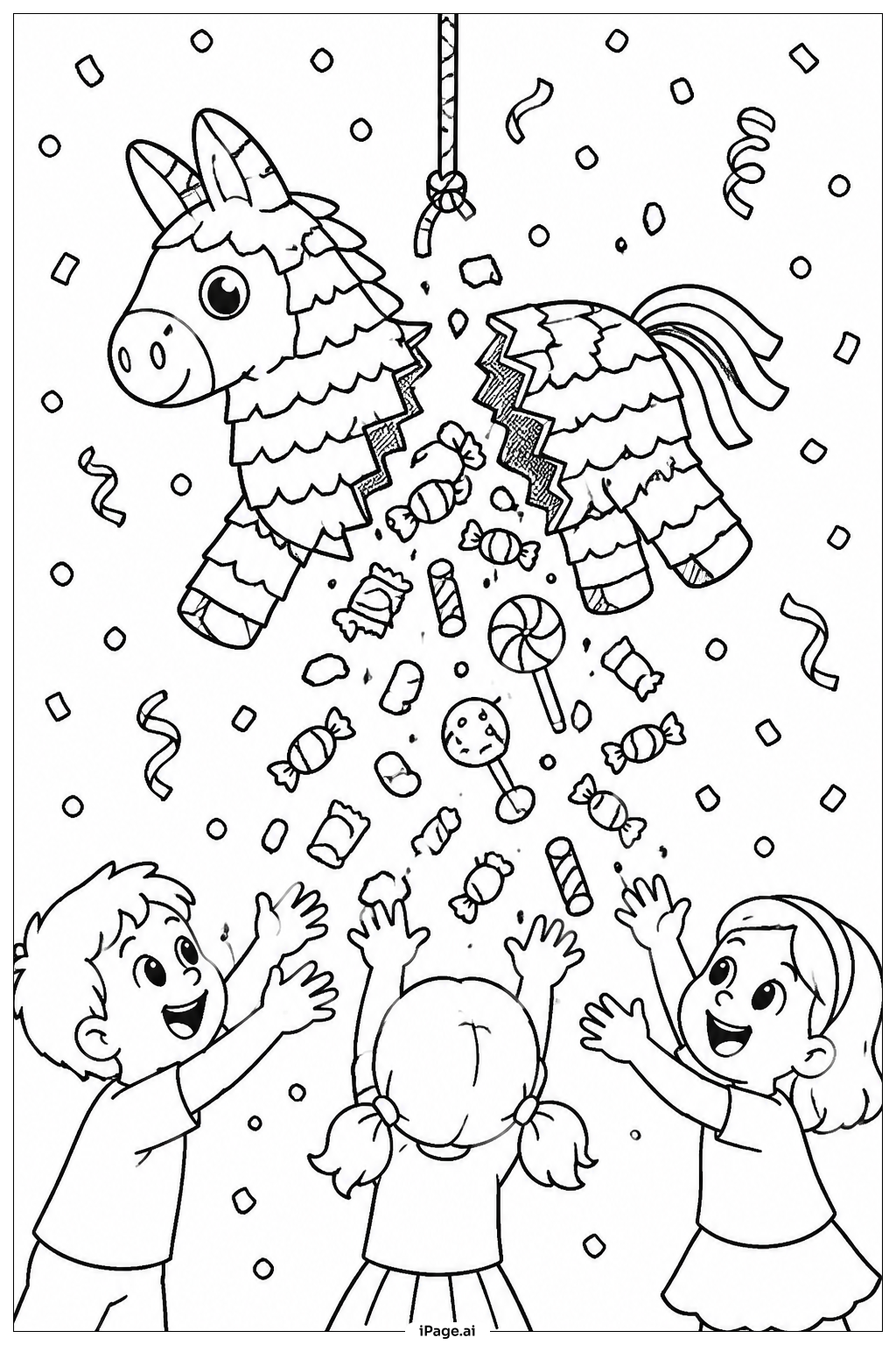 Página para colorear de Piñata Explosión de Caramelos