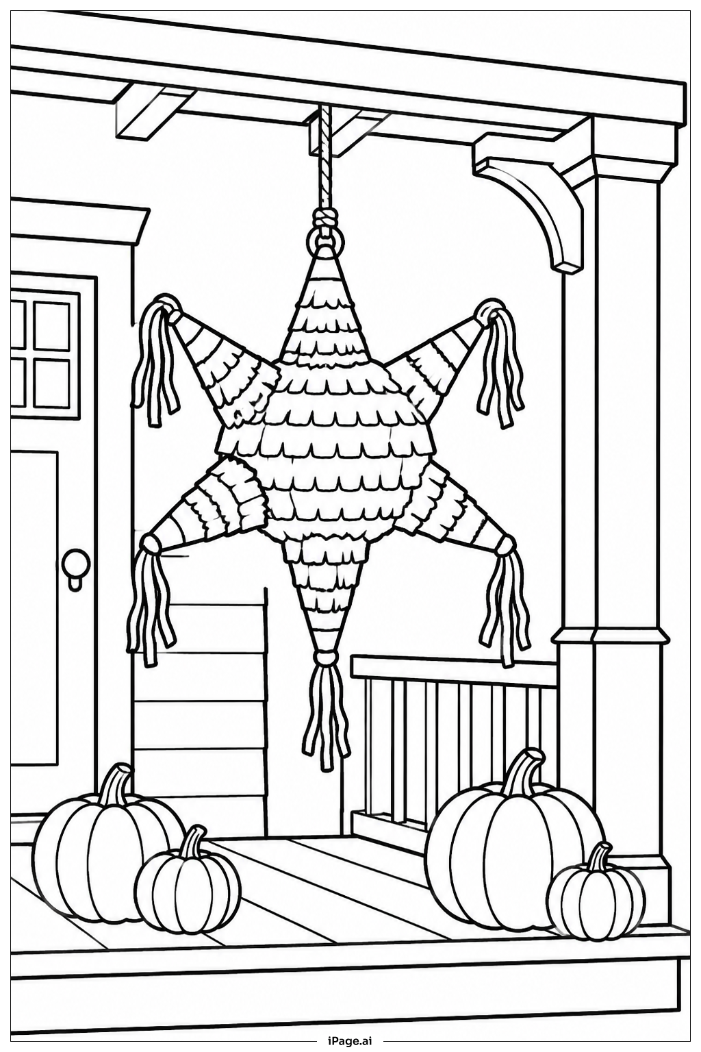Página para colorear de Piñata en un porche