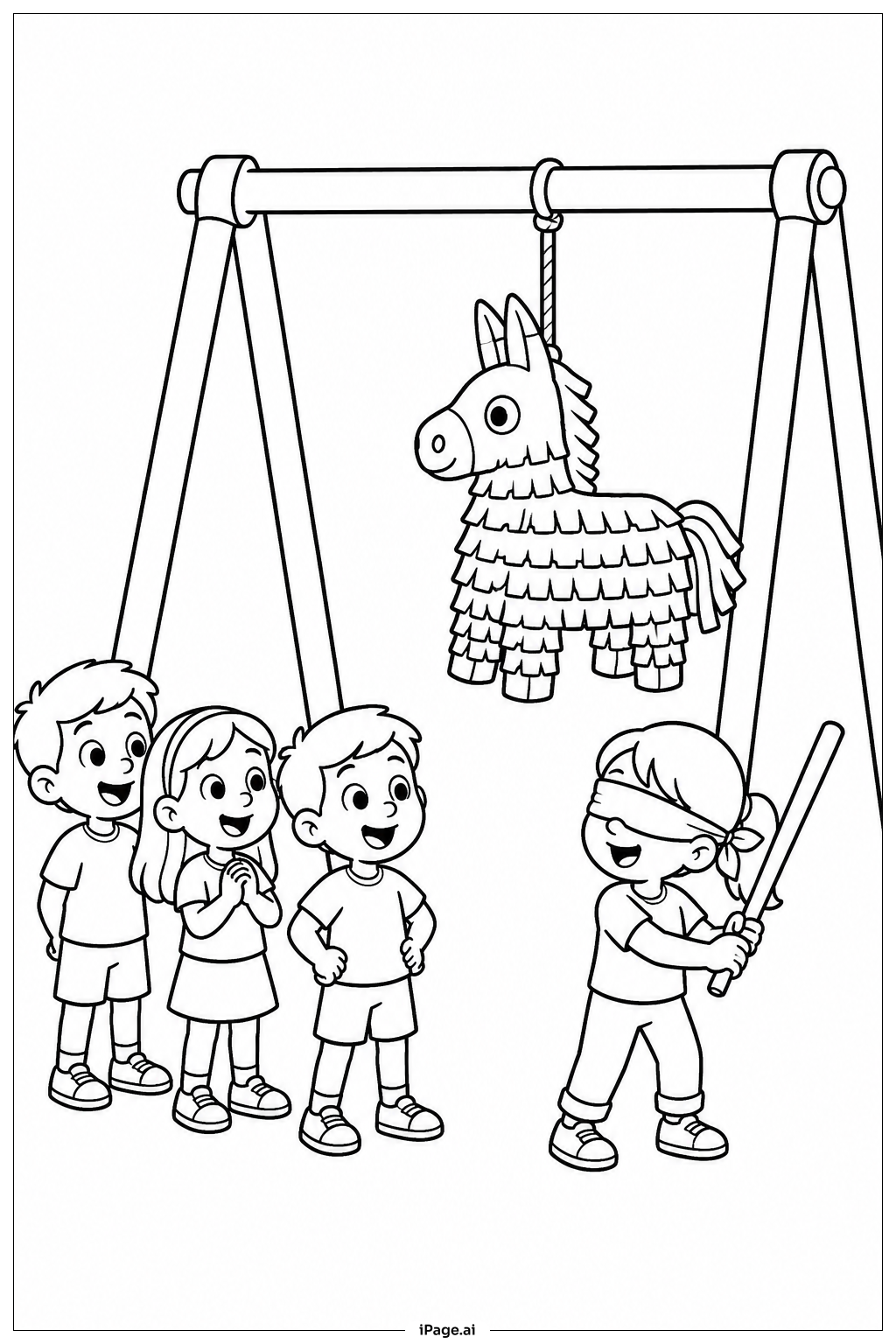 Página para colorear de Piñata en un columpio