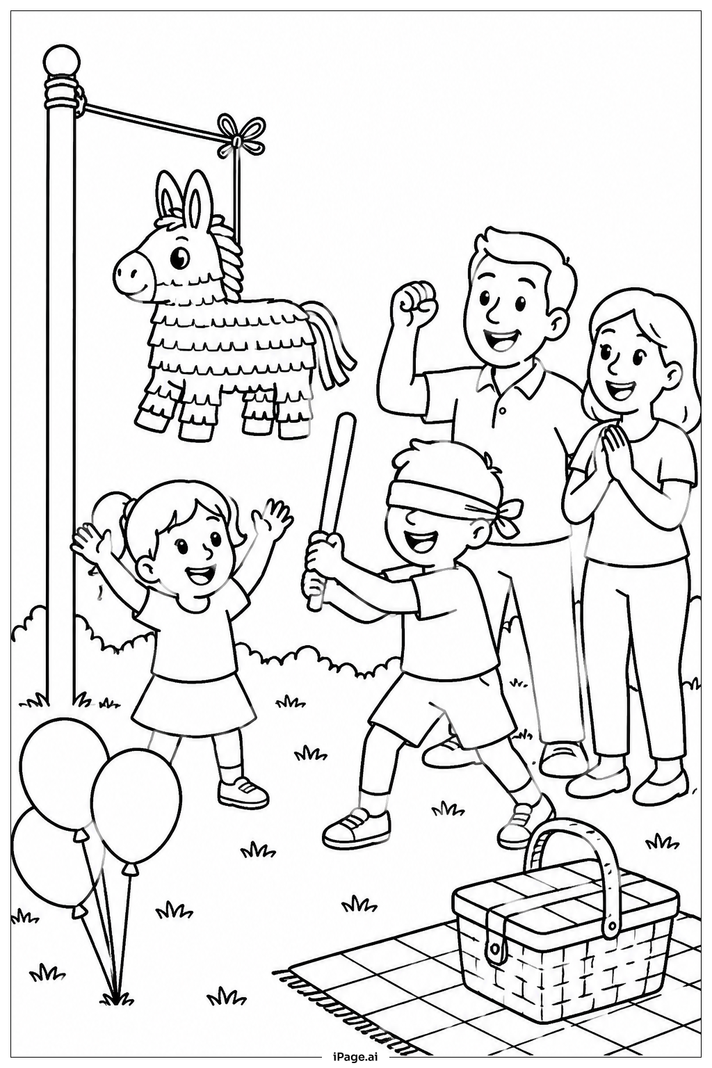 Página para colorear de Pinata Picnic Fun