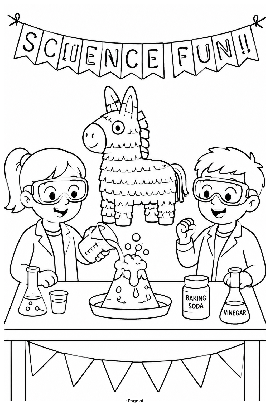 Página para colorir de Festa de Ciências da Piñata