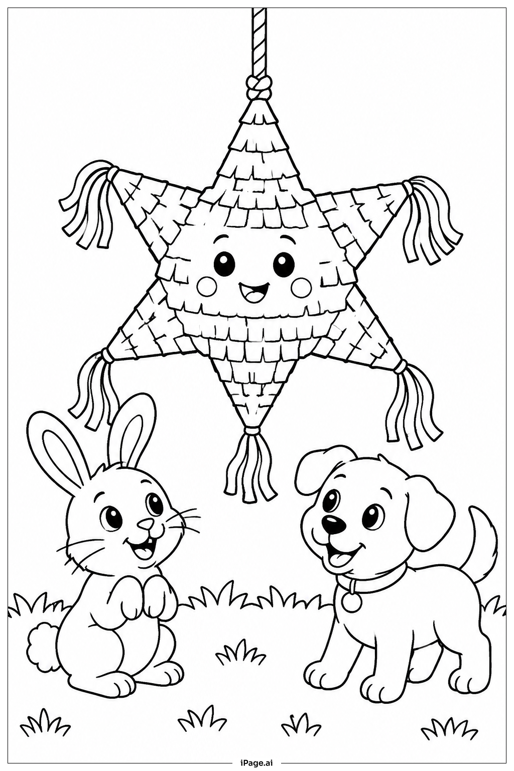 Página para colorear de Piñata con amigos animales