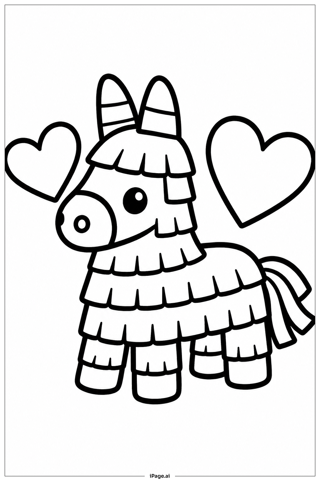 Página para colorear de Piñata con corazones