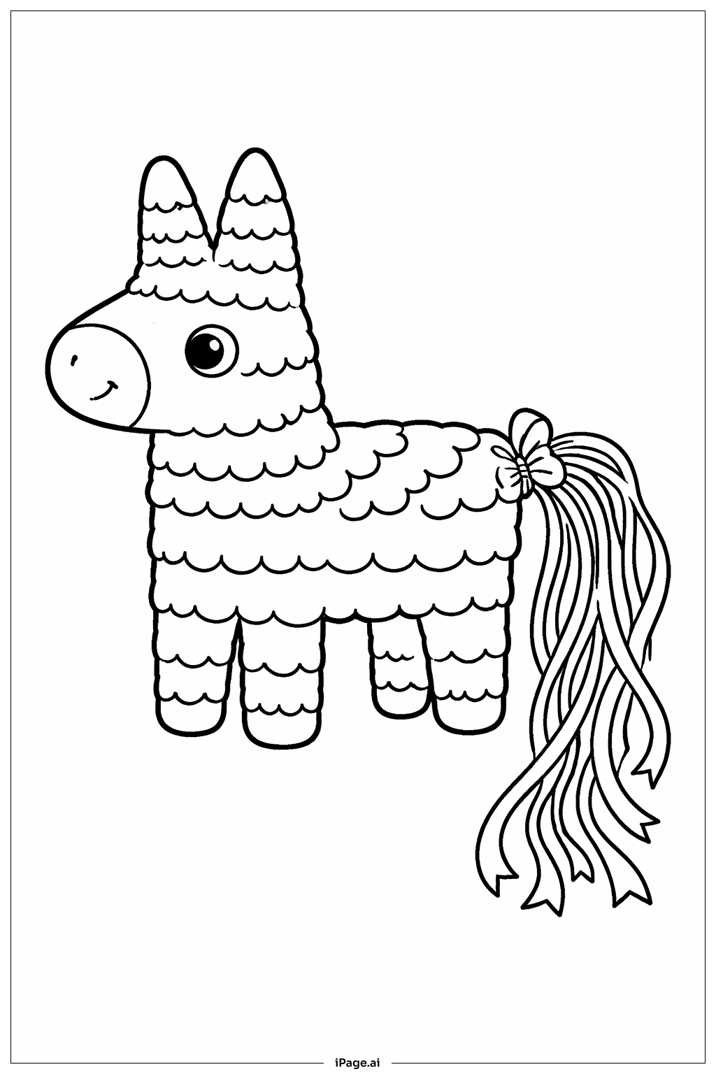 Página para colorear de Piñata con cola de cinta