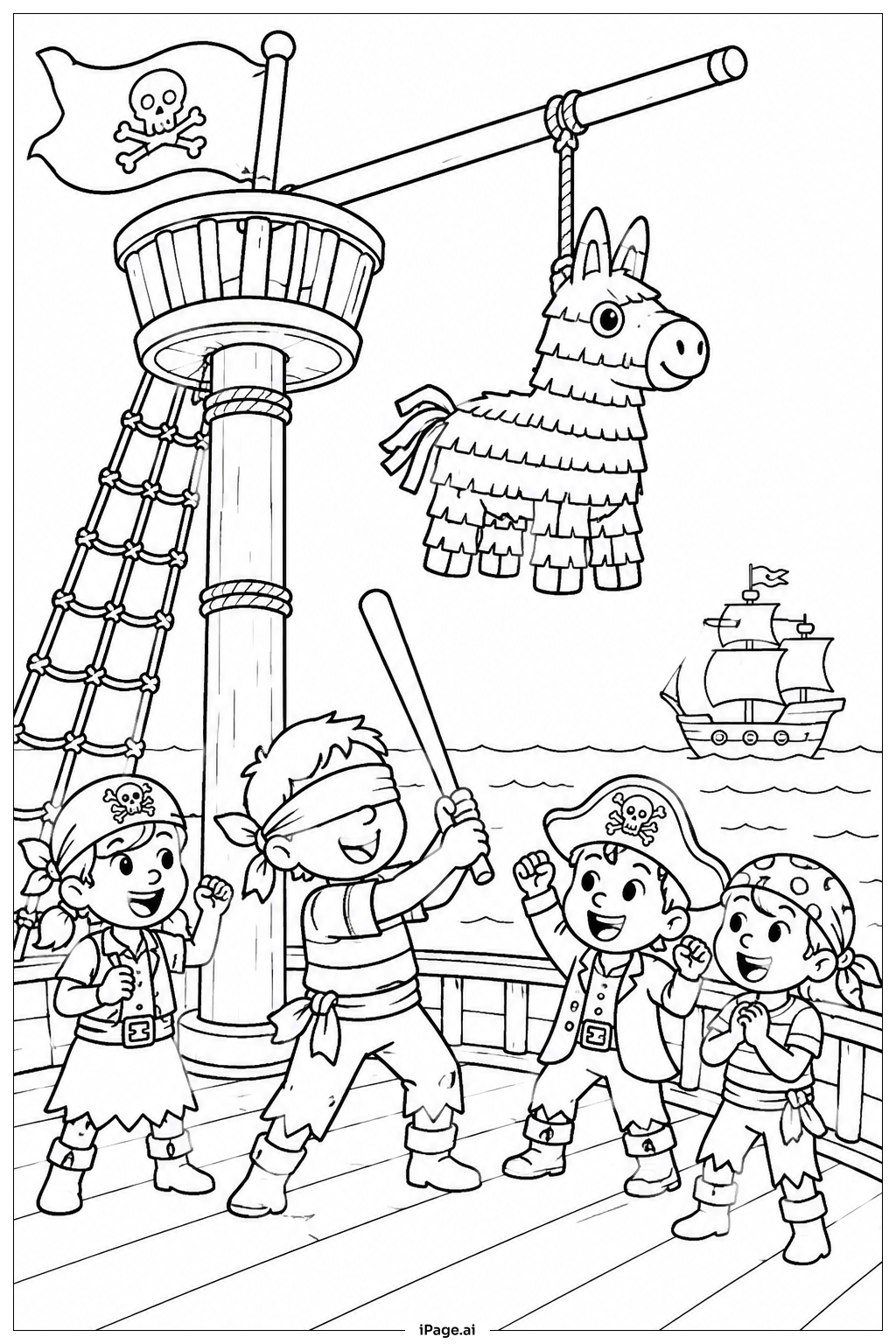Página para colorear de Aventura Pirata de Pinata