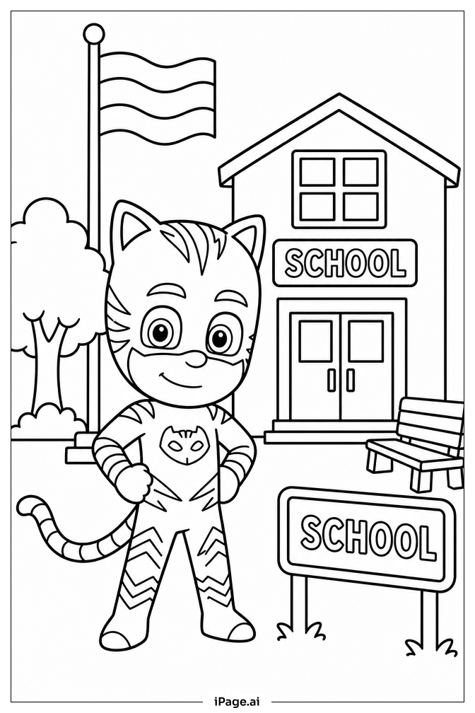 PJ Mask Catboy At School 색칠공부 페이지